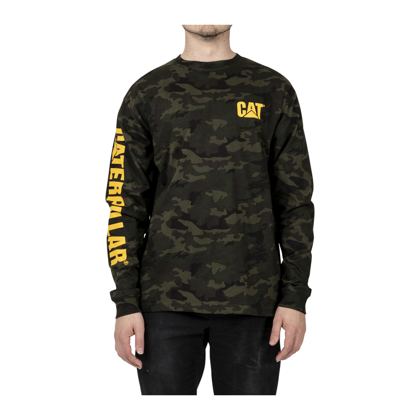 Men's Caterpillar Trademark Banner Long Sleeve T-Shirts Camo Ireland GOUW24018